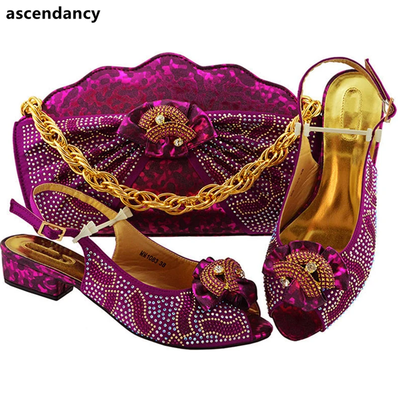 

Italian Shoes with Matching Bags Set Decorated with Rhinestone Ladies Sandals with Heels Nigerian Women Wedding Shoes with Bag