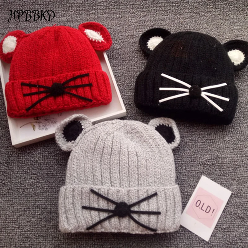 

HPBBKD Fashion Winter Warm Baby Knitting Hats Baby Cap For Children Winter Knitted Hat Kids beanies Brand Boy Girls Hat GH391