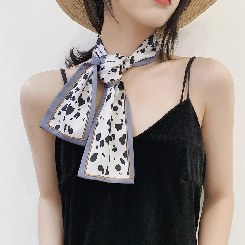 2019 Women Fashion Ribbon Silk Scarf Beautiful striped Girls Neckerchief Hair Band Bag Handle Wraps Small Neck Scarves