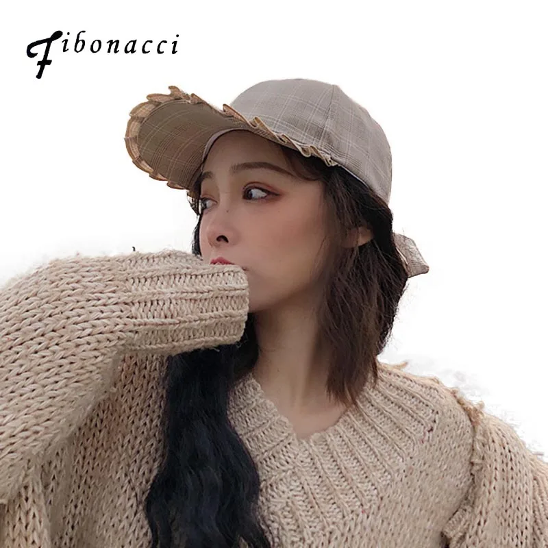 

Fibonacci 2019 New Brand Quality Lace Brim Plaid Baseball Caps Belt Snapback Spring Summer Outdoor Casual Women Hat Cap