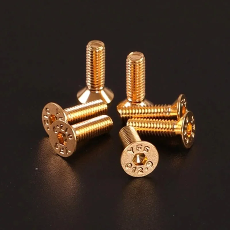 

5Pcs M6 12.9 Grade Flat Countersunk head Allen inner hexagon Screws plating Titanium Gold Screw bolt Length 10mm-30mm