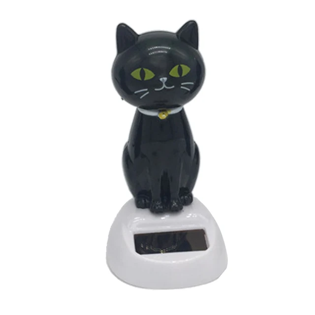 Lovely Auto Car Ornament Solar Powered Shaking Head & Tail Black Cat Doll Bobblehead Toy Home Table Decor Educational 1