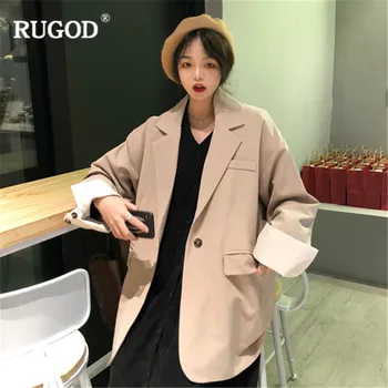 

RUGOD 2019 New Arrival Women Blazer One-button Solid Vintage Mature Female Coat Casual & Office Lady Wearing Modis Mujer Blazer