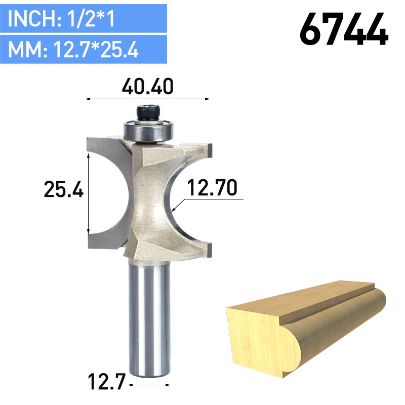 HUHAO 1 шт. 1/2 1/4 дюйма хвостовик полукруглый бит 2 Флейта концевая фреза для дерева с подшипник, деревообрабатывающий инструмент фреза - Длина режущей кромки: 6744