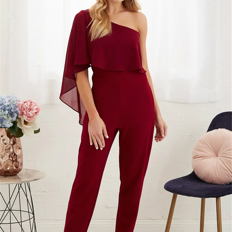

Elegant Women Jumpsuit Hot Sexy Backless One Shoulder Irregular Summer Overall Romper Women Evening Party Long Jumpsuit