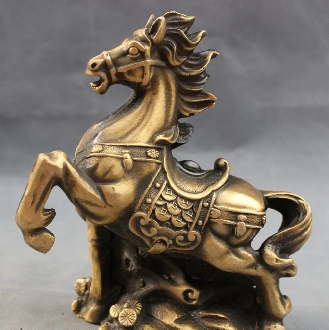 

Folk Chinese Bronze Year Zodiac Wealth Coin Up Running Horse Statue Animals