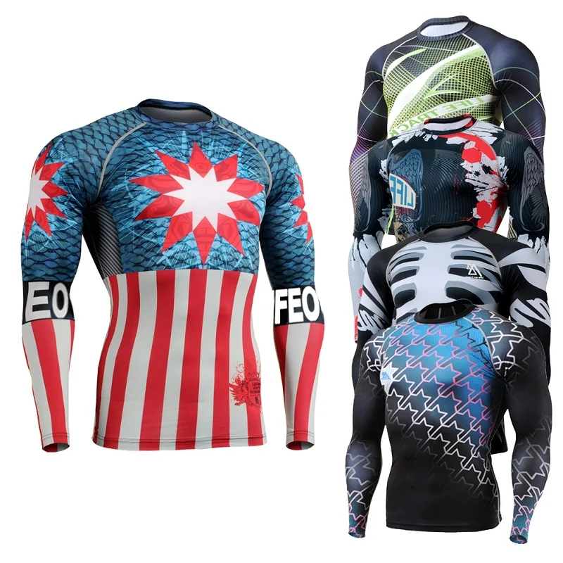 Compression Skin Tight Shirts Bodybuilding GYM MMA Basic Layer Running Training Crossfit Fitness