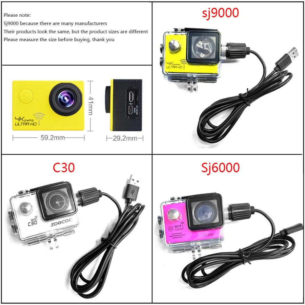 Для SJCAM SJ4000 Sj7000 sj9000 Камера аксессуары Водонепроницаемый случае Зарядное устройство оболочки кабеля USB C30 H9 A8 C4 для мотоцикла клоун