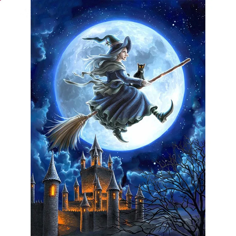 Cheio Diamante Bordado &quotGato Da Bruxa&quot 5D Pintura Ponto Cruz 3D Алмазная мозаика Costura Artesanato presente de Nat | Дом