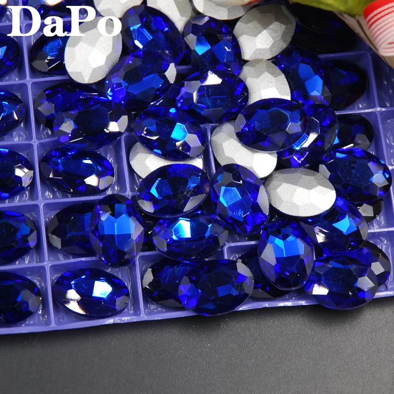 

4x6mm-20x30mm Sapphire/Blue Color Oval Shape Pointback Glass Crystal No Holes Silver Base For Phone Case Nail Art Decoration