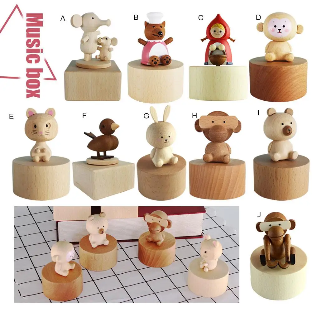 

Kawaii Zakka Musical Boxes Wooden Music Box Wood Crafts Retro Birthday Gift Children Vintage Home Decoration Accessories Hot