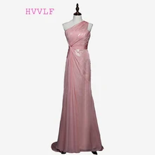 Розовый Формальные платья знаменитостей Русалка одно плечо шифон блестки длинное вечернее платье знаменитый красный ковер платья
