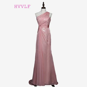 

Pink 2019 Formal Celebrity Dresses Mermaid One-shoulder Chiffon Sequins Long Evening Dress Famous Red Carpet Dresses