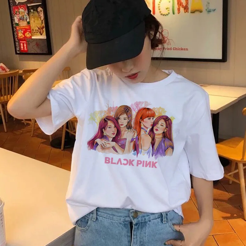 blackpink korean graphic t shirt women female femme t-shirt tshirt top tee shirts hip hop summer 90s kawaii streetwear harajuku