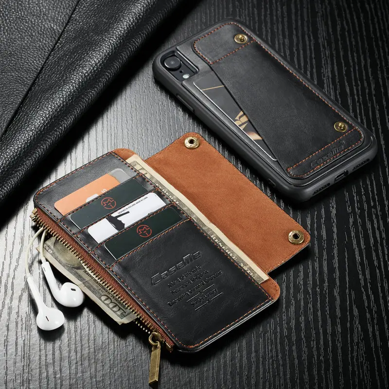 Чехол мне бумажник чехол для iPhone XR XS Max чехол-кошелек на молнии, держатель для карт Кожаный чехол-бампер-чехол для iPhone XS Max съемный чехол для телефона