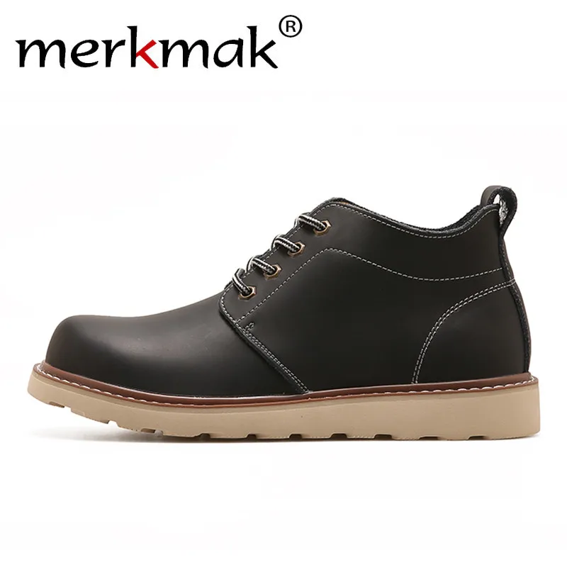 

Merkmak New Men Martin Boots Spring Autumn Winter Ankle Boots Brand Fashion Men Leather Boots Male Waterproof Outdoor Casual