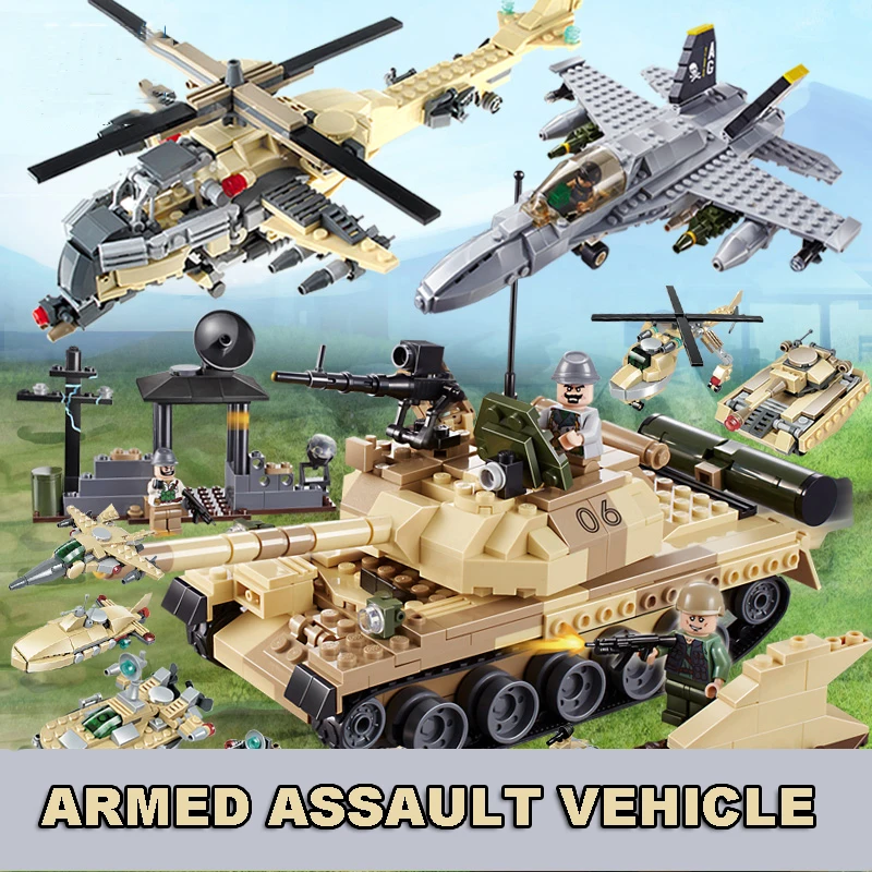 Military Series Assult Vehicle T 62 Tank Helicopter Military Vehicle Figures Model Building