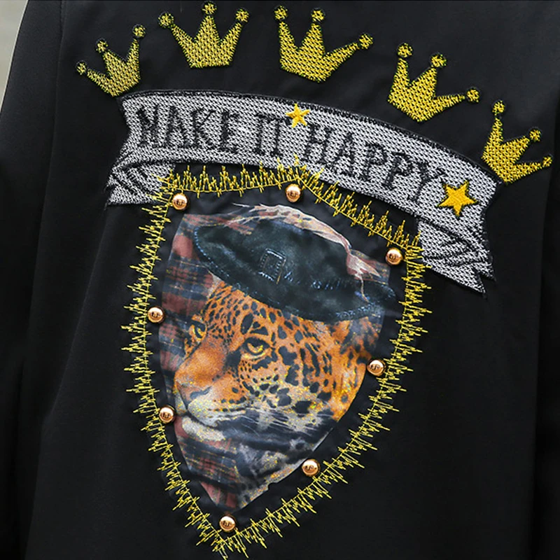 2019 Women Jacket and Blazer Embroidery Rivet Long sleeve Print Suit Double Breasted Office Ladies Blazers Outerwear Coat Female