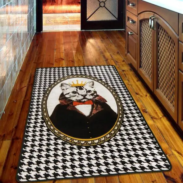 

Creative houndstooth patternt with cat Living Room carpet Rug Soft Polyester Beautiful Kitchen Mat/Bath Mat kids carpet