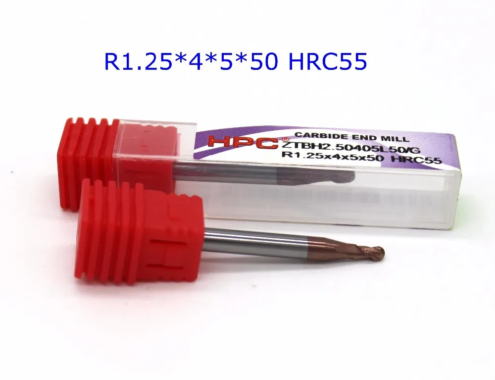 

hot sail 5pcs of R1.25*4*5*50 ball nose HRC55 tungsten solid carbide end mills cutter CNC machine tool