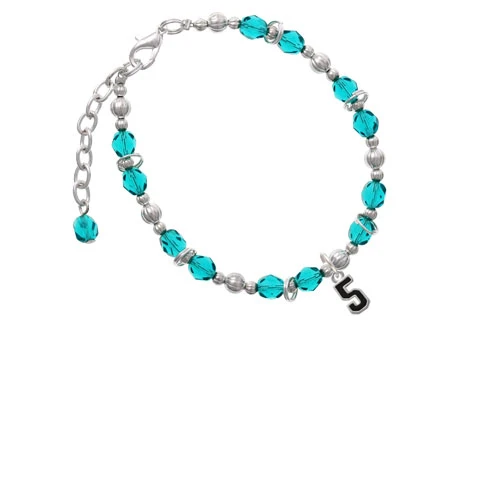 Silvertone Black Number - 5 Teal Beaded Bracelet