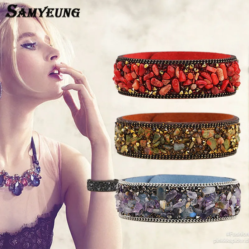 

Samyeung 6 Color Korean Natural Stone Bracelets Leather Women Crystal Bracelet Red Braclet Braslets Pulsera Girls Gift Bijoux