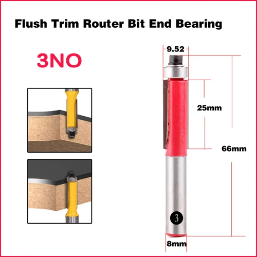 8 мм хвостовик прямой/Dado маршрутизатор Набор бит диаметр Деревообрабатывающие инструменты ЧПУ фреза Концевая фреза для дерева - Длина режущей кромки: Flush Trim Bit 3NO