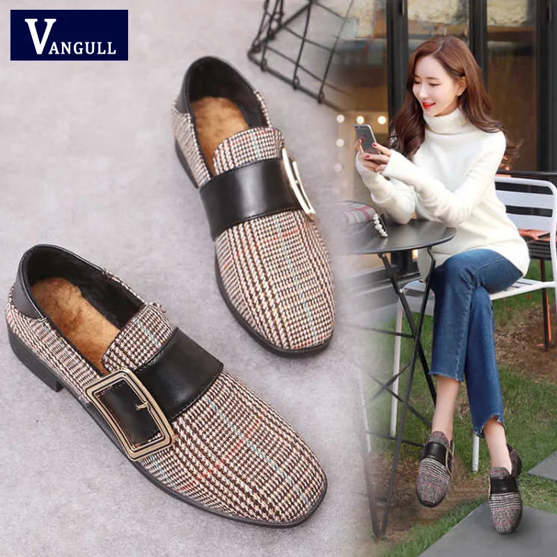 

Vangull 2018 new fashion women casual plaid pu leather flat platform shoes female leisure anti skid cool shoes zapatos