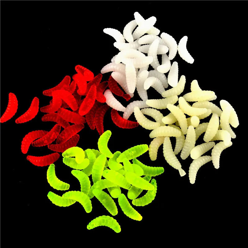 50PCS/lot 0.4g/2cm Super Soft Bee Maggots Smelly/Flavored Worm Lure Mealworm Soft Surf/Lure Fishing Bait