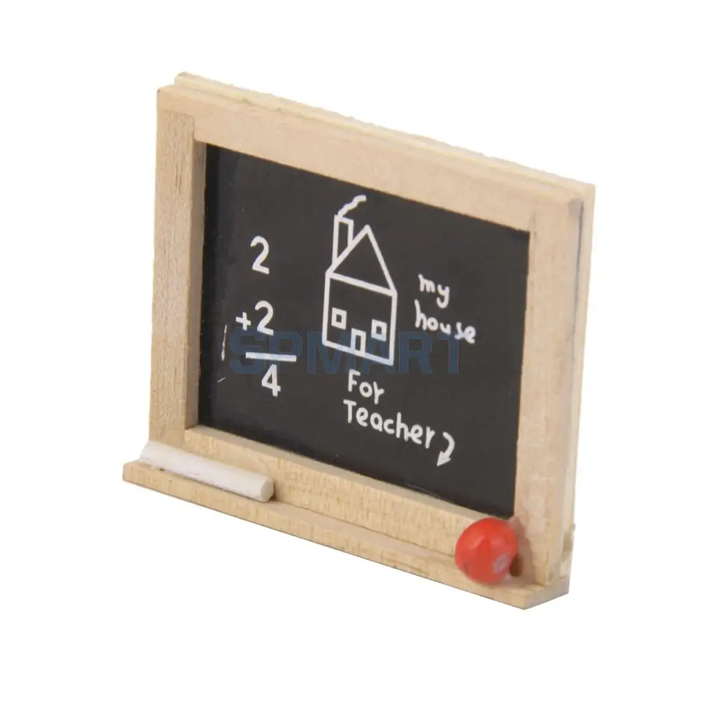 MagiDeal Vintage Wooden 1/12 Dollhouse Miniature Chalkboard Blackboard Set w/Chalk Red Eraser for Dolls Acc Children Kids Toys