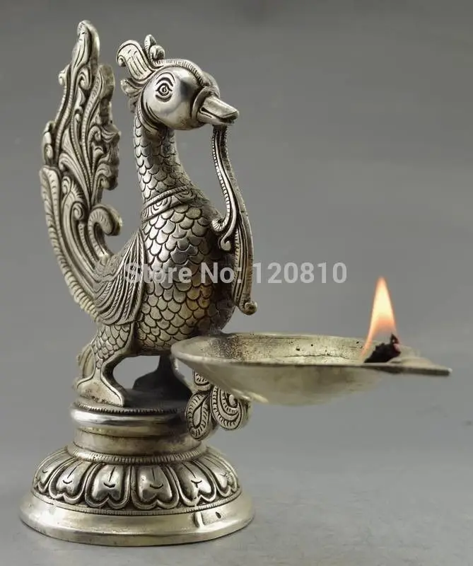 

Collectible Decorated Old Handwork Tibet Silver Carved Phoenix Big Candle Stick statue