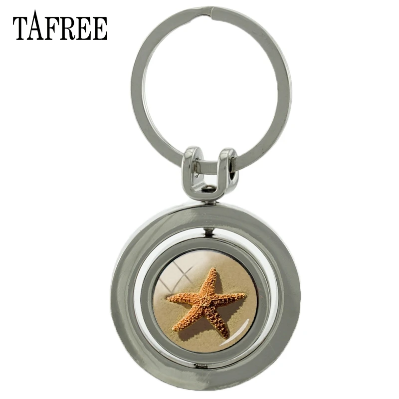 

TAFREE New Starfish Revolving Pendant Keyring Trendy Design Cabochon Double Sides Rotatable Keychain Surprise Present NS576 02