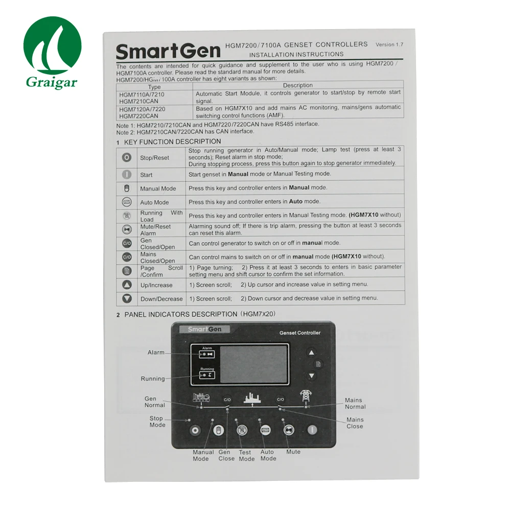 Новая панель контроллера генераторной установки SmartGen HGM7220