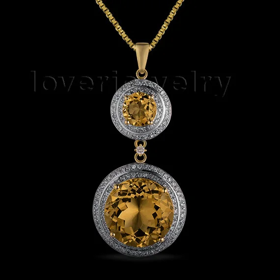 

NEW 10.38CT SOLID 14KT YELLOW GOLD NATURAL GORGEOUS CITRINE DIAMOND WEDDING PENDANT ER002
