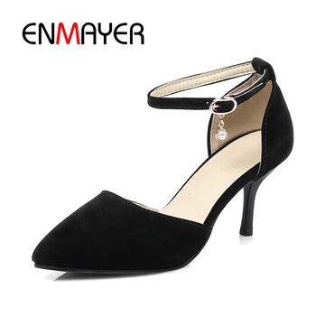 

ENMAYER High Heels Sandals Women 2018 Buckle Strap Sandals Women Fashion Summer Ladies Shoes Thin High Heels Black Pumps CR442