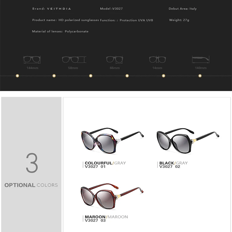 Tanie VEITHDIA Retro damskie okulary spolaryzowane luksusowy kryształ panie marka designerskie okulary przeciwsłoneczne okulary dla kobiet kobieta V3027