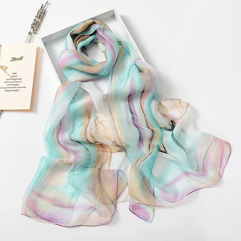 

LARRIVED New Arrival 2019 Spring And Autumn Chiffon Women Scarf Polyester Geometric Pattern Design Long Soft Silk Shawl
