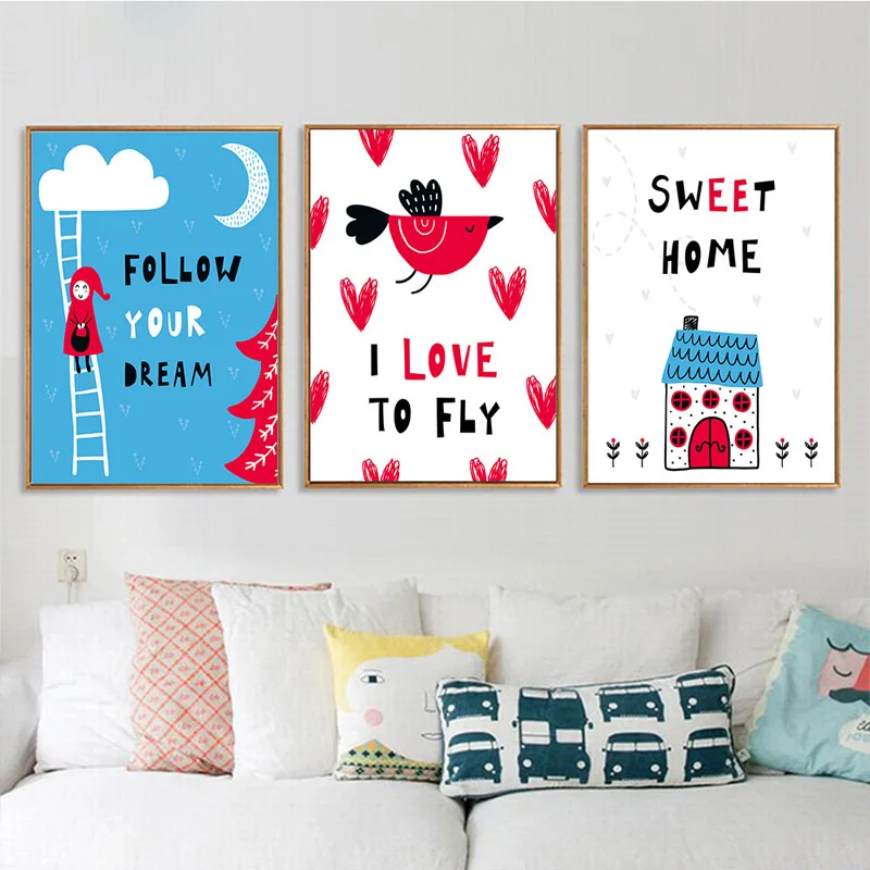 Sweet Home Cute Wall Art Kids Room Modern Canvas Paingting Decoration
