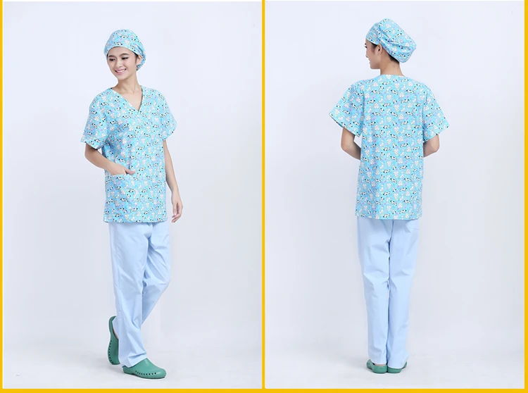 Dogs Printed Doctor Nurse Uniform Women Short-sleeve Scrub Sets Medical Uniform Hospital Dental Clinic Beauty Salon Workwear Set