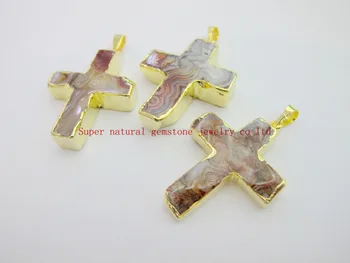 

100% Natural Mexico Agat e Gem Stone Cross Pendant 5pcs/lot Natural Agat e Stone Drusy Necklace Pendant Bead