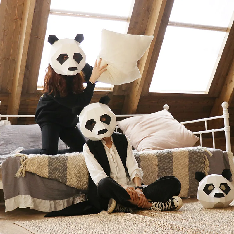 

Panda Bear head Paper DIY material manual creative Head Mask Party Masquerade show props lovely tide hand made cute Animal mask