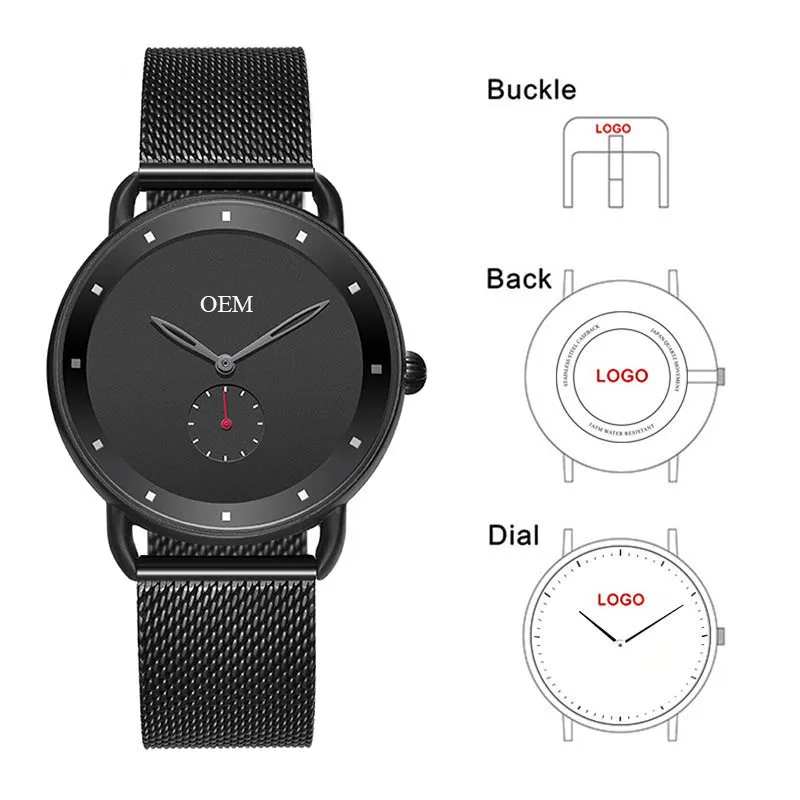 

CL038 High Quality Custom Mens Watch Watches Your Own Logo Engraved Stainless Steel Mesh Clock Designer Watches Men Relogio