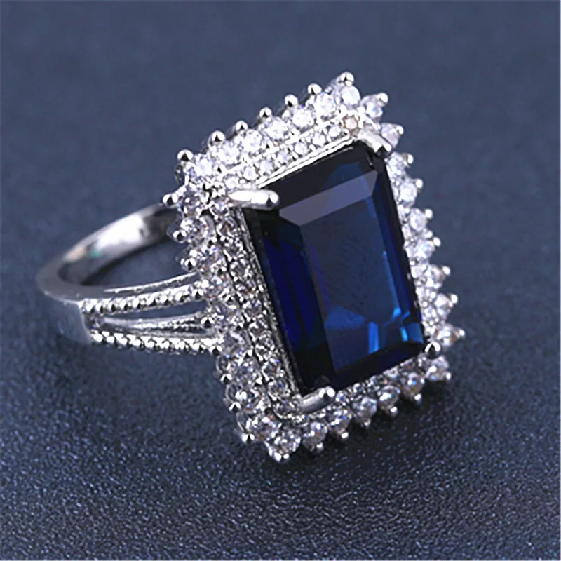Высокое качество AAAAA квадратный синий камень кольца из стерлингового серебра 925 для женщин великолепный свадебный Анель для элегантных леди