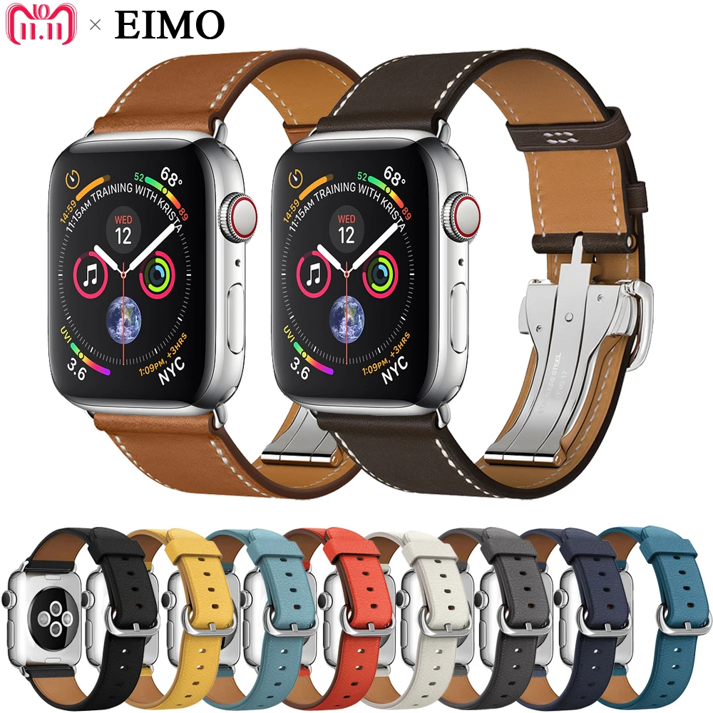 

EIMO Watchband Strap For Apple Watch band 42mm 44mm Iwatch 4 3 2 1 38mm 40mm Bracelet Deployment Buckle Genuine Leather