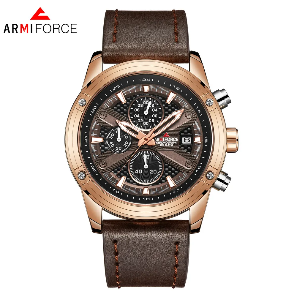 

ARMIFORCE Men's Quartz Watches Male Military Chronograph Watch Leather Auto Date Calendar Luminous Wristwatches Analog Reloj