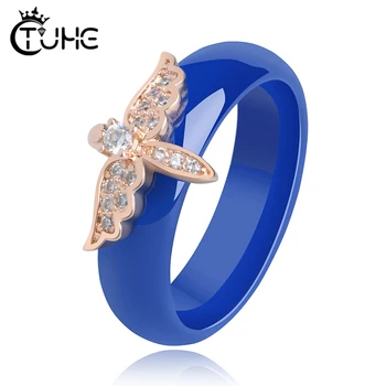 

Butterfly Crystal Zircon Wings Ring for Women Love Jewelry Girls Trendy Health Blue Ceramic Rings Wedding Fashion Party Rings