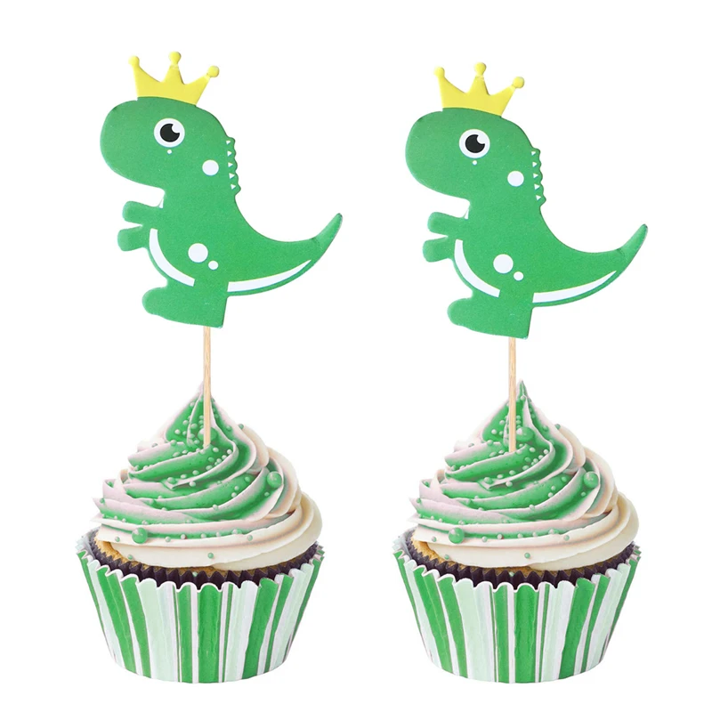 6pcs Bag Cartoon Dinosaur Cake Card Cupcake Toppers