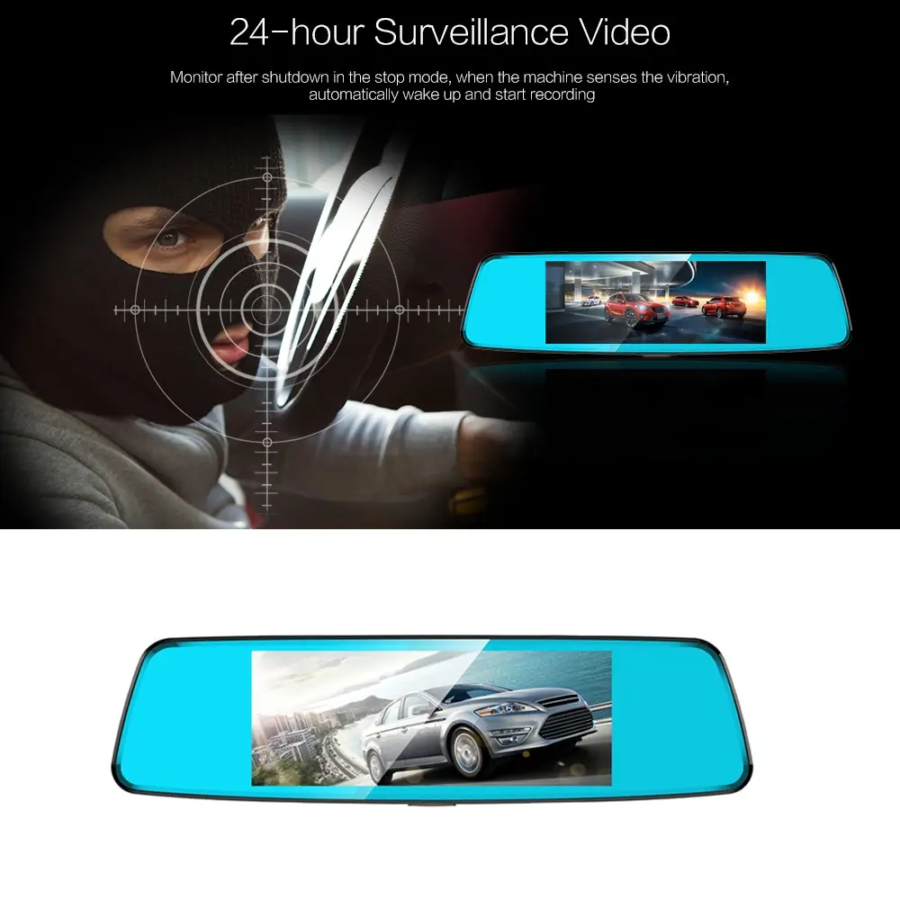 

Car DVR Mirror Dash Cam Dual Dashboard Camera Recorder Touched Screen Front View HD Camera G-Sensor Night Vision Parking Monitor