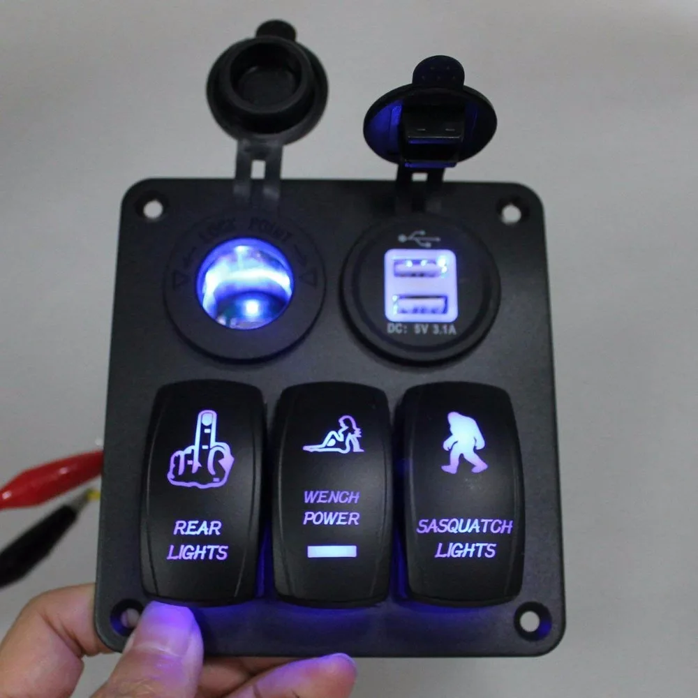 

New Waterproof 3 Gang Switch Panel Circuitblue Led Rocker Breaker Car Rv Boat Marine