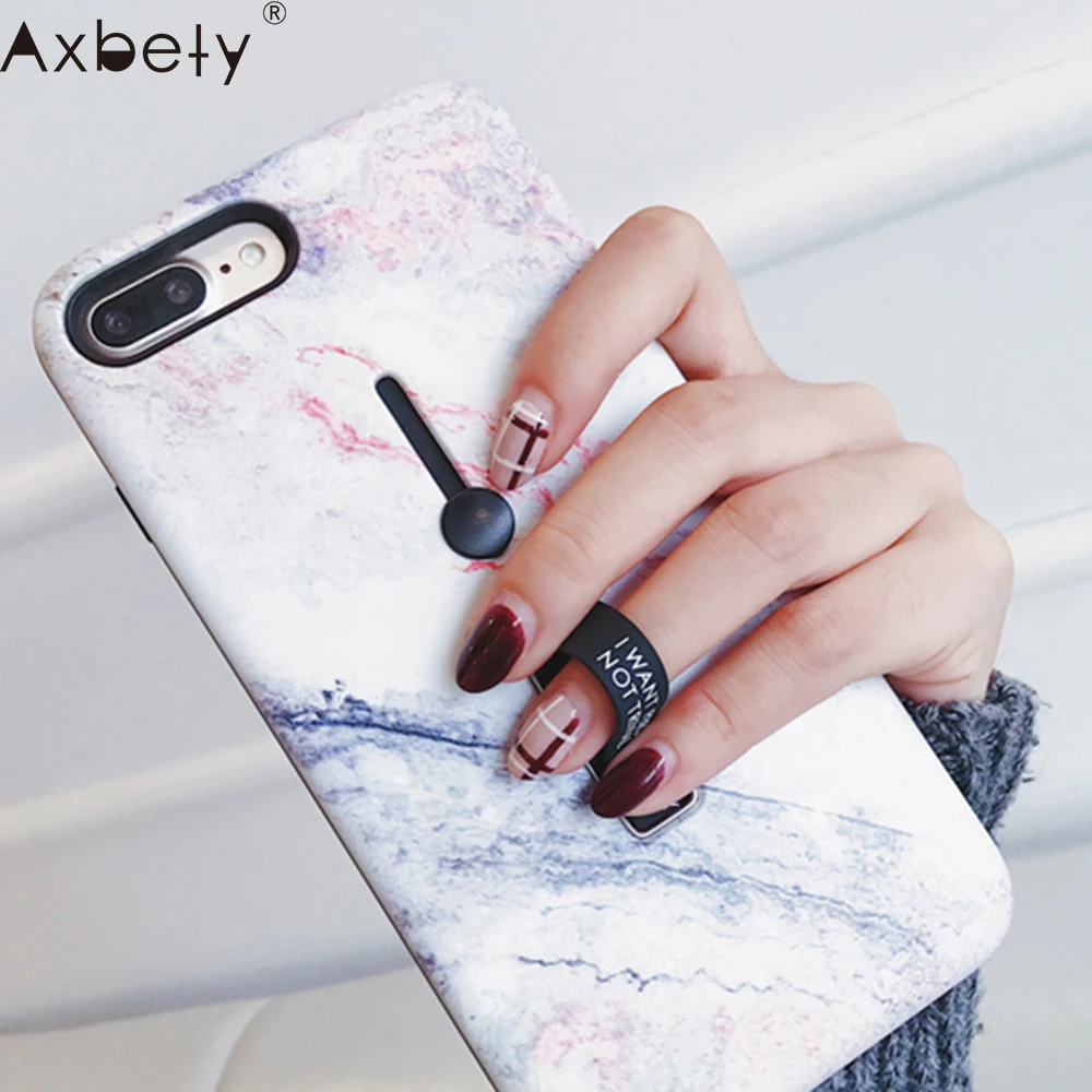 AXBETY For iphone 7 6s 6 XS MAX/XR/8 Plus Fashion Marble silicon Ring Phone Cases 8 Case Hide Stand Holder Cover 6S |